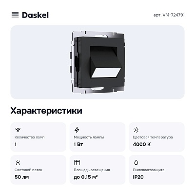 Заглушка для поста с подсветкой, без рамки (черный матовый) VM-724791